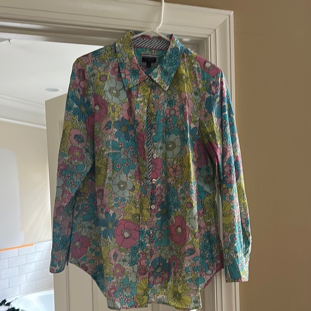Talbots Blue and Pink Floral Blouse